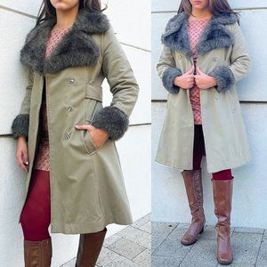 Vintage Pennylane Faux Fur Heavy Lined Long Coat Jacket Trench